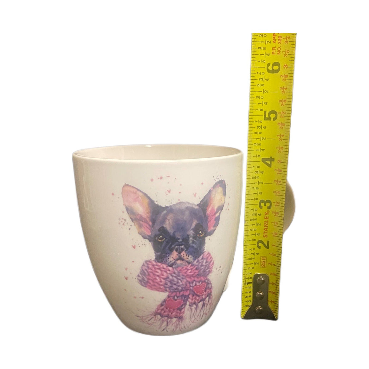 JOYEUX COLLECTION Mug Bulldog Wearing Heart Scarf Winter Holiday Coffee Tea Cup