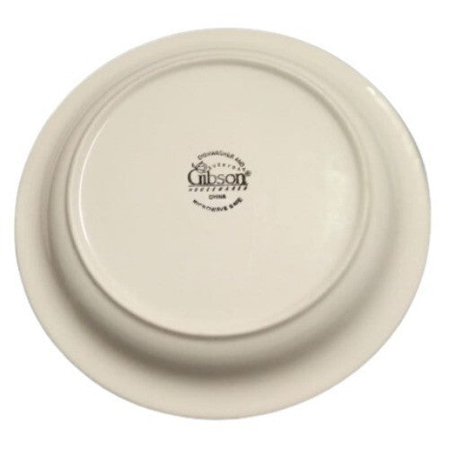 Gibson Designs PRIMROSE 4-Dinner Plates 10 ½”  Floral Blue Green Bands Ceramic