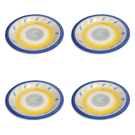 Gibson Everyday Amano Salad Plates Set of 4 7 5/8” D Blue Yellow Bands Leaves
