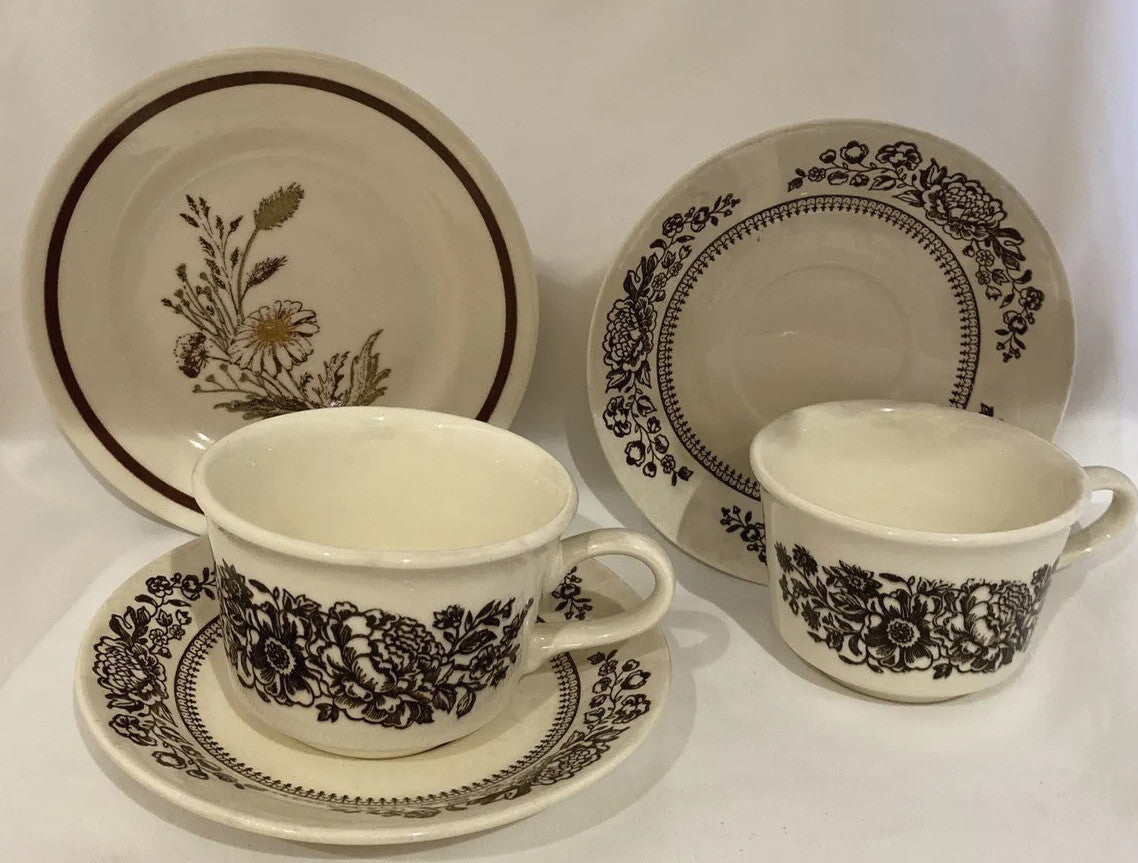 Vintage AUTUMN MIST Royal China Americana 1-Bread 4-Cups 2 Saucers Daisies USA