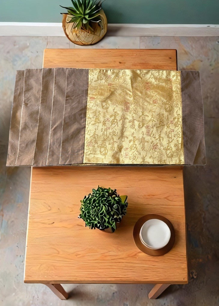 5 Elegant Asian-Inspired Brocade Placemats Gold Red Brown Silk Feel Fabric