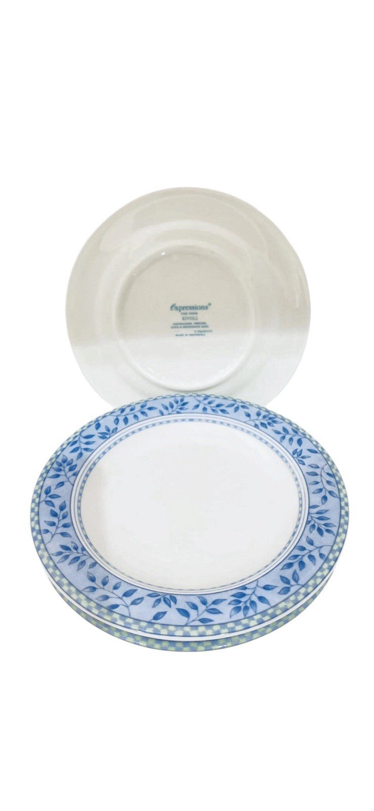 Royal Doulton Rivoli Bread Plates Set of 4 Blue Green Leaves Checkered Band