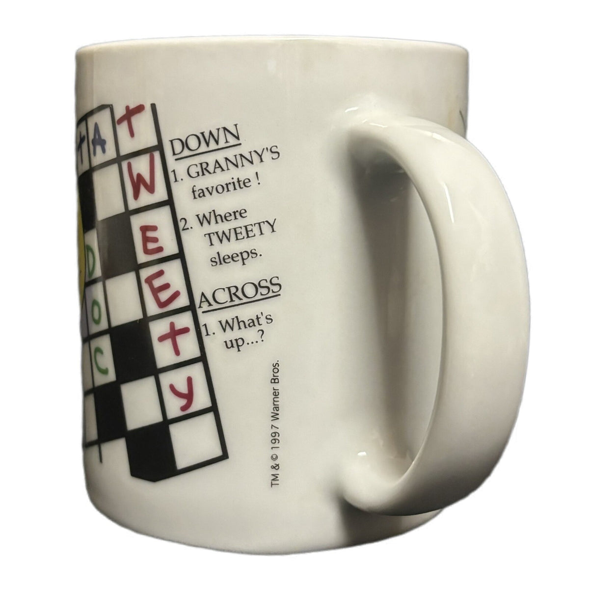 Warner Brothers Mug 1997 Tweety Bird Crossword Puzzle Looney Tunes Coffee Cup