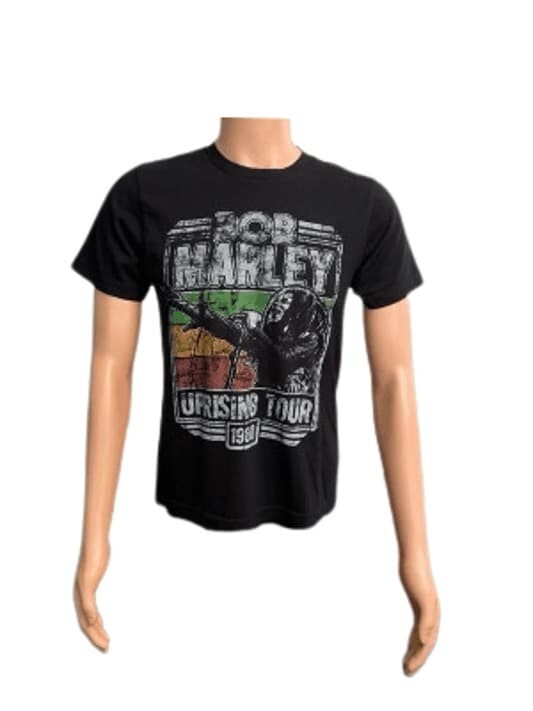 Bob Marley Uprising 1980 Tour Old Navy T-shirt Repro Distressed Black SM.
