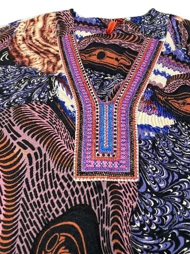 Anthropologie By One September T-Shirt Print Colorful Tee Embroidered Top S
