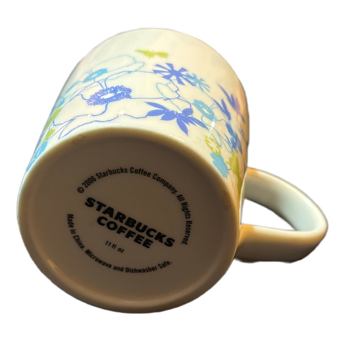 Vintage STARBUCKS 2006 Flowers Butterflies Blue Interior Coffee Tea Cup 11oz.