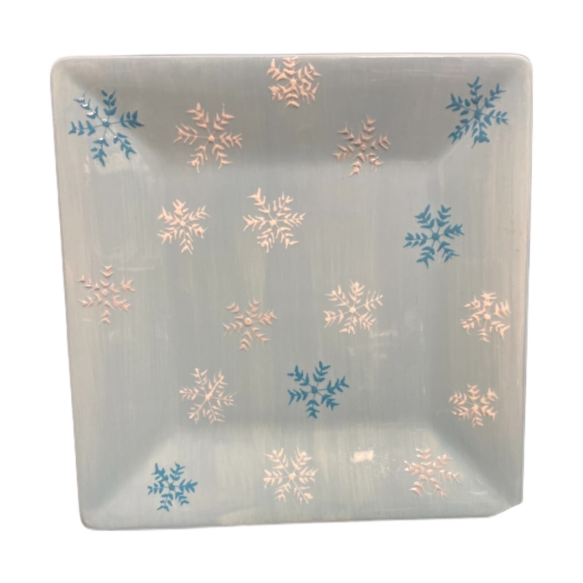 Home Target 4-Dinner Plates White Blue SNOWFLAKES Hand Painted Christmas Holiday