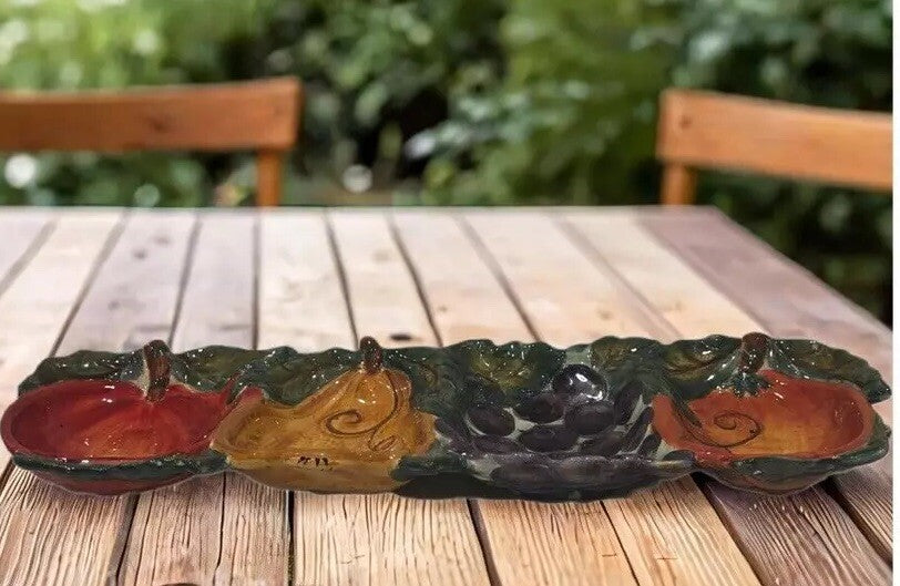 Tabletops Unlimited 4 Compartment Tray VENETIAN Ceramica Hand Painted 3D Fruit
