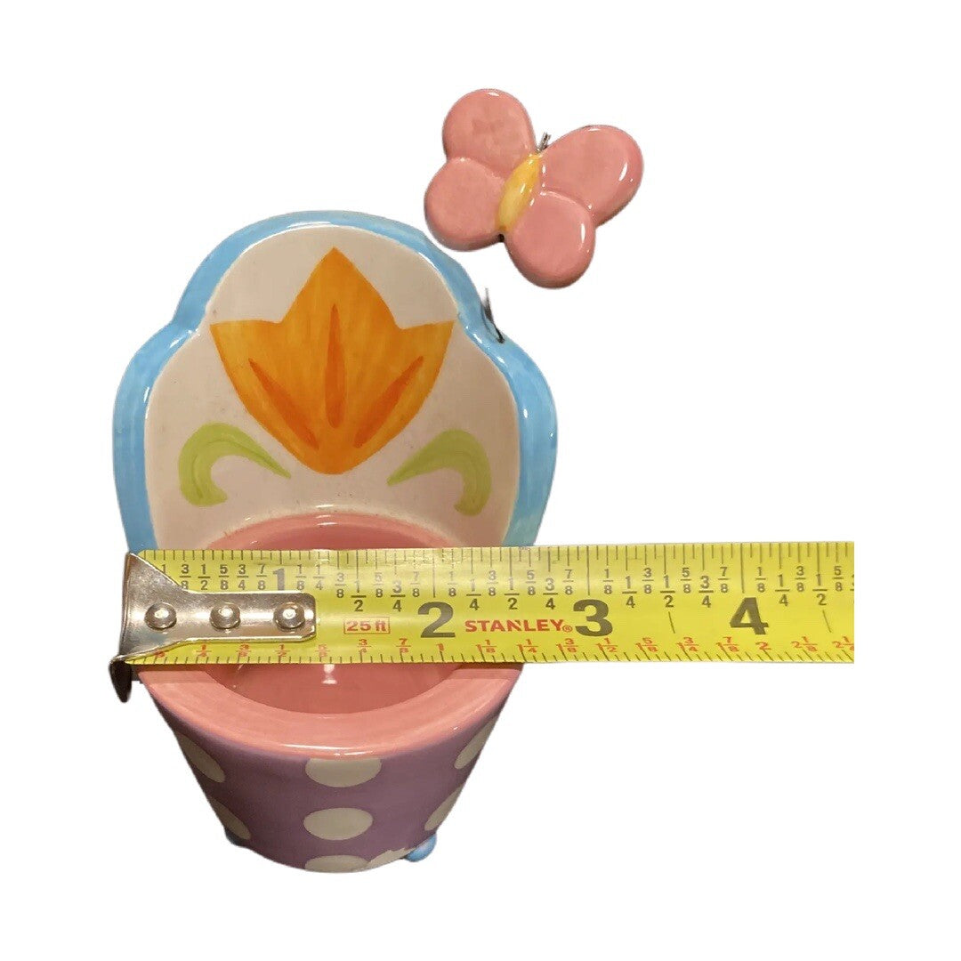 AVON Ceramic Tealight Candle Holder Chair Style Pink Butterfly White Polka Dot