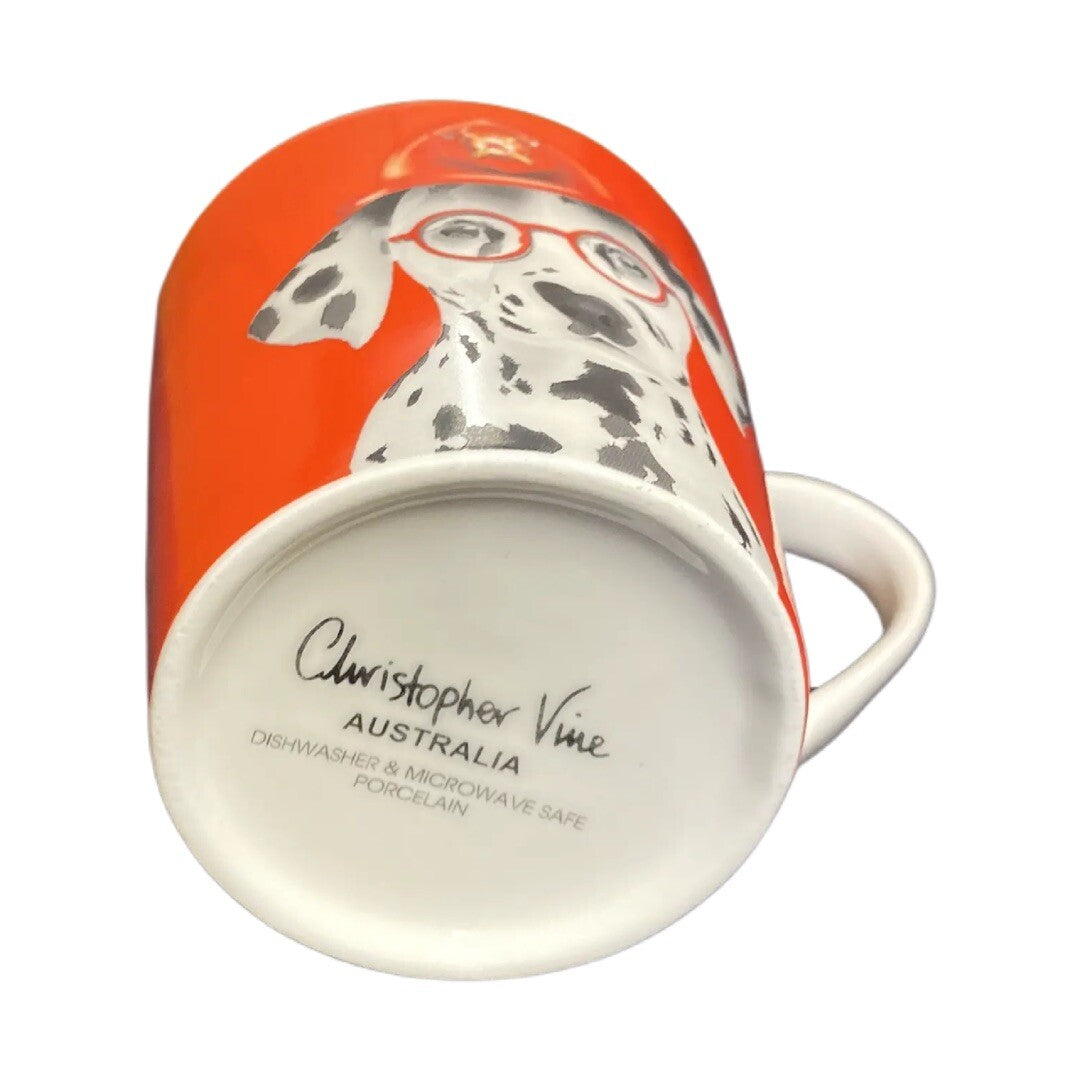 CHRISTOPHER VINE Coffee Mug Dalmatian Dog Porcelain Tea cup Australia Fire Man