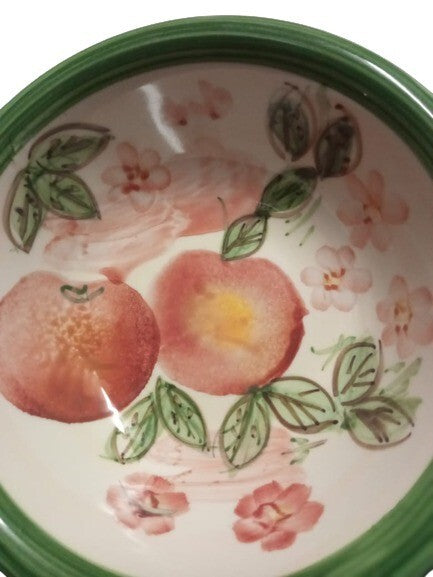 Gibson Designs Peach Duo Set of 4 Soup Cereal Bowls 7.5” D Fruit Floral Green