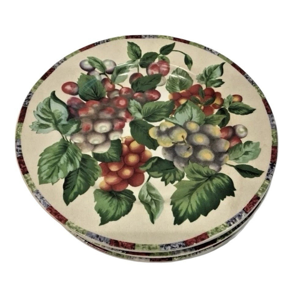 Sakura Oneida 4-Salad Plates Sonoma Excell Stoneware Fruits Design 8 1/8”D