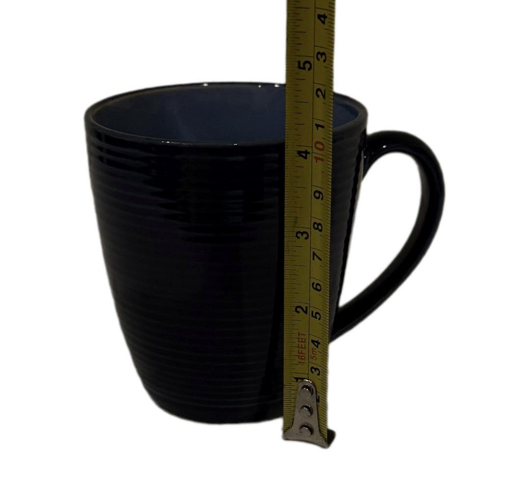 Sango Allure Blue 4818 Mugs Set of 5 Ridged Navy Rim Speckled Blue Stoneware