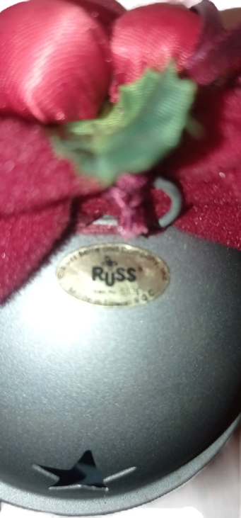 Vintage Russ Jingle Bell Metal Ornament Bow and Red Ribbon Made in Taiwan