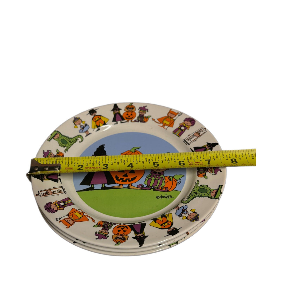 Ursula Dodge GOBLINS 3-Salad Plates Signature Halloween Ceramic Dessert Dish