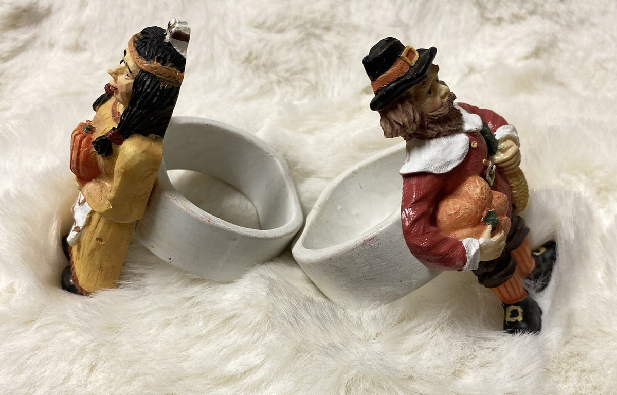 Rare Thanksgiving Ceramic Napkin Holder Pilgrim Pumpkin Harvest Boy Girl
