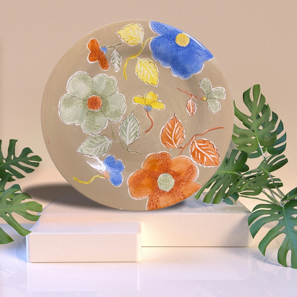 Laurie Gates LES FLEUR 4-Salad Plates Gourmet Home Accent Ceramic Floral Dish