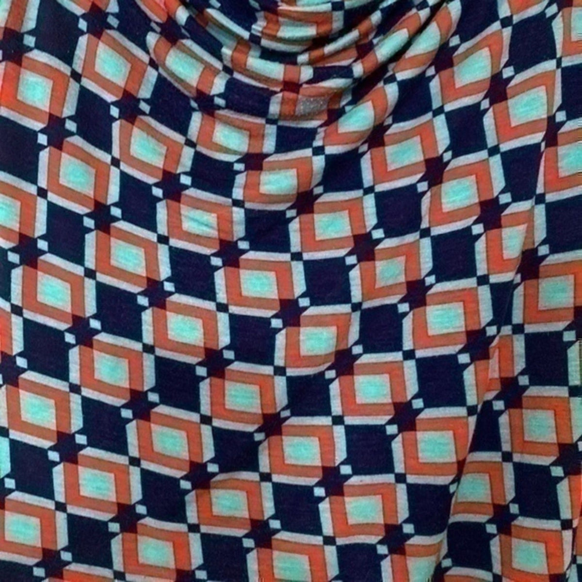Pleione XS Women’s Blouse Red Blue Geometric Cowl Neck Cap Sleeve Stretch Top