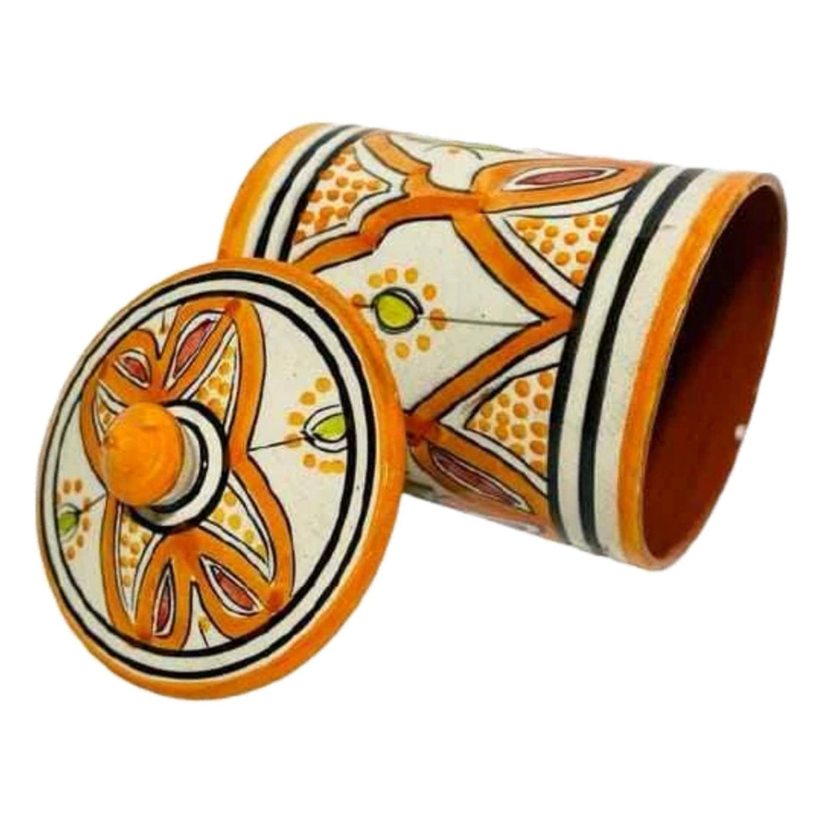 Handmade Moroccan Orange Ceramic Canister Jar 24oz Kechla Fassi Spice Tea Sugar