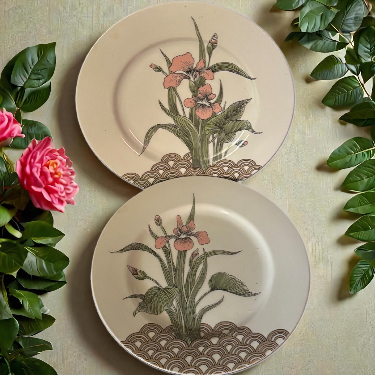 Fitz and Floyd 2-Salad Plates WATER IRIS Porcelain Dessert Appetizer Japan Dish
