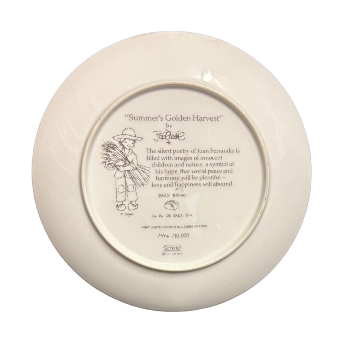 Vintage Juan Ferrandiz Plate SUMMER'S GOLDEN HARVEST Collector 1982 Schmid #1406