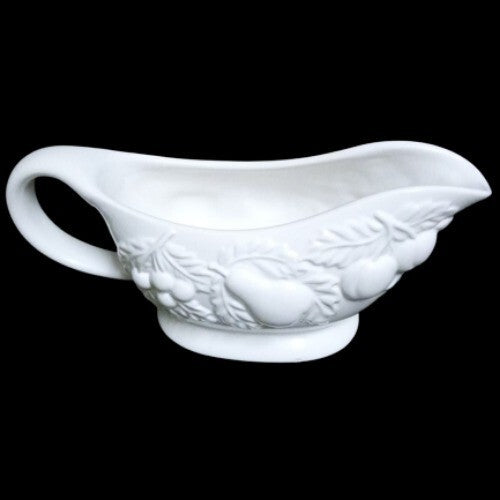 Gibson Designs GRACIOUS GATHERING Gravy Boat & Underplate 7 ¾”D White Embossed