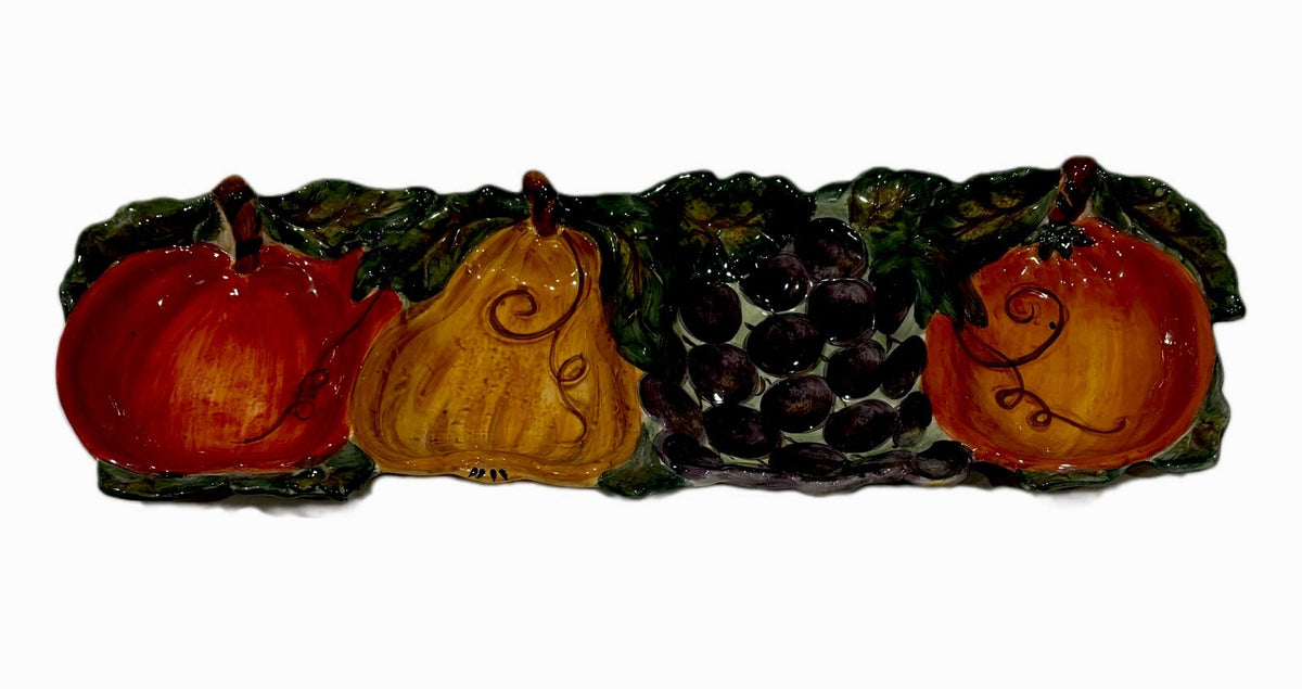 Tabletops Unlimited 4 Compartment Tray VENETIAN Ceramica Hand Painted 3D Fruit