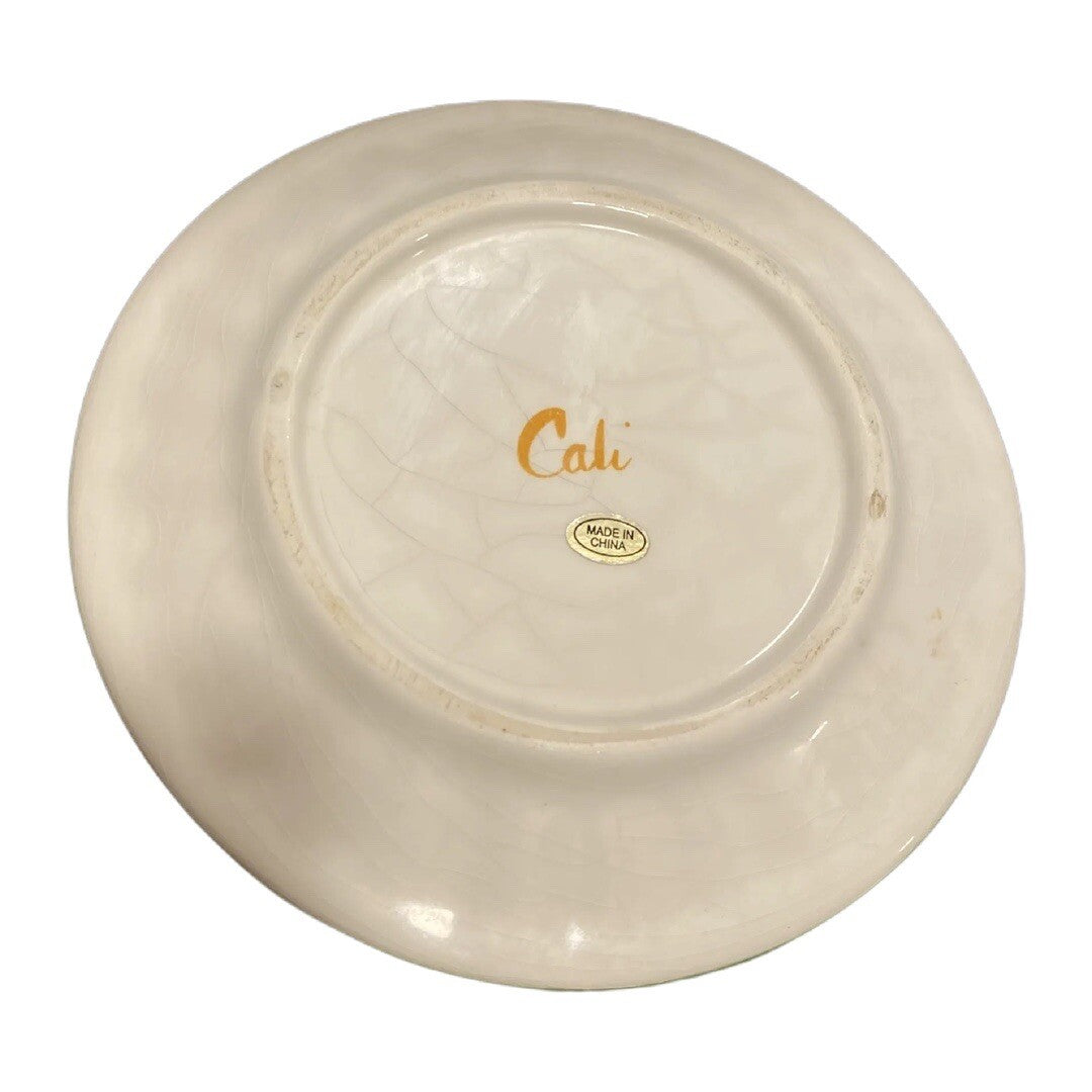 Vintage CALI Snack Canapé Plate Pottery Ceramic 3D Olives Oil Dip Green Border