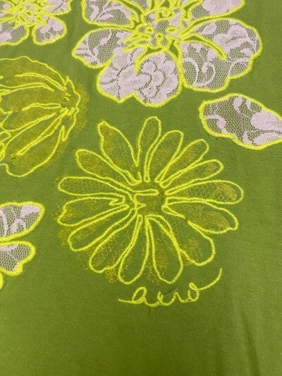 Aeropostale T-Shirt Floral Woman Cotton Top Crew Neck Md. Green Tee