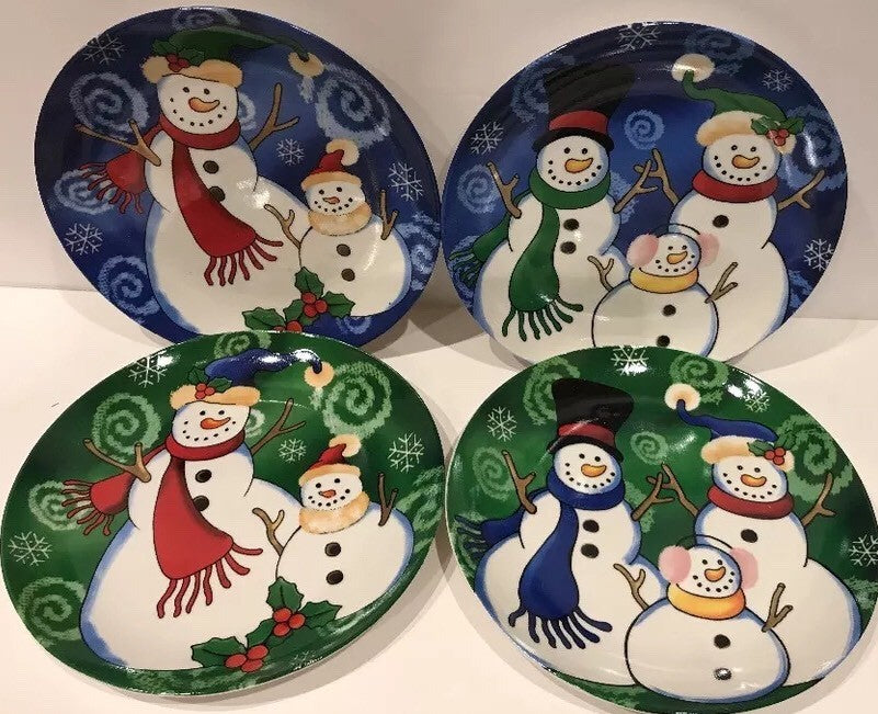 Set Of 4 Christmas Salad/Dessert Plates Snowman-VIGOR