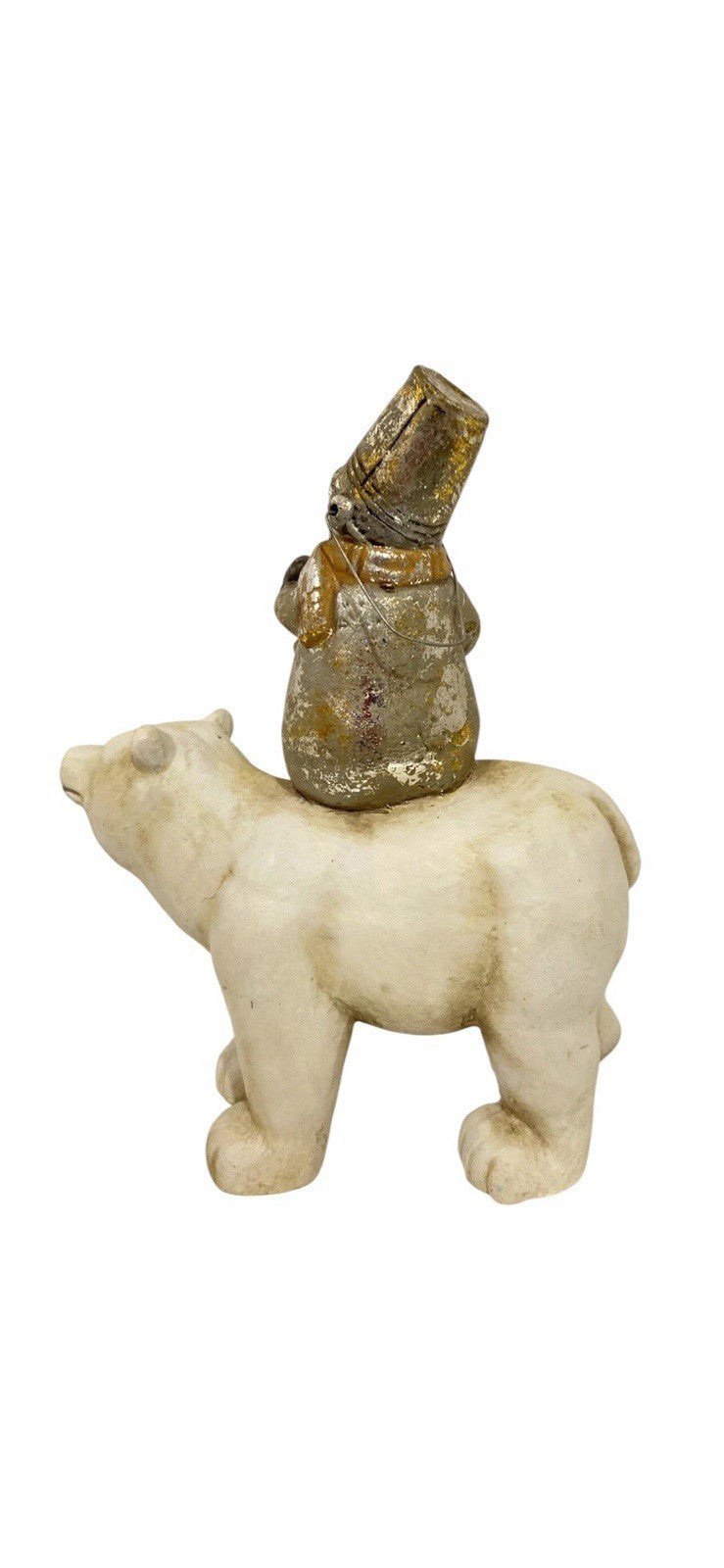 Vintage SEYMOUR MANN Snowman Riding On Polar Bear Winter Ceramic Home Accent 9"H