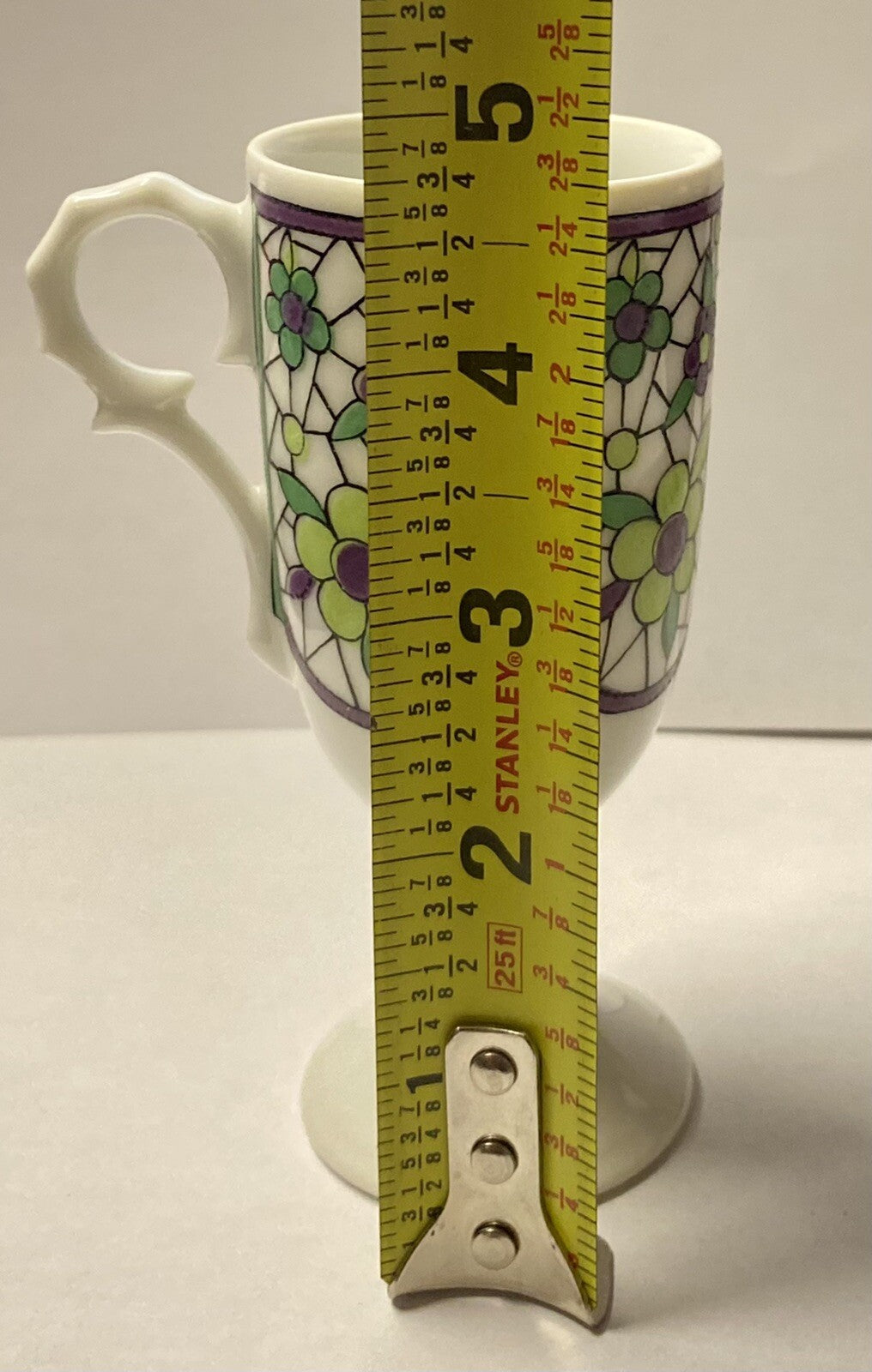Set of 5 Vintage Da Vinci Pedestal Demitasse Mugs 2262 4 oz Green Purple Floral