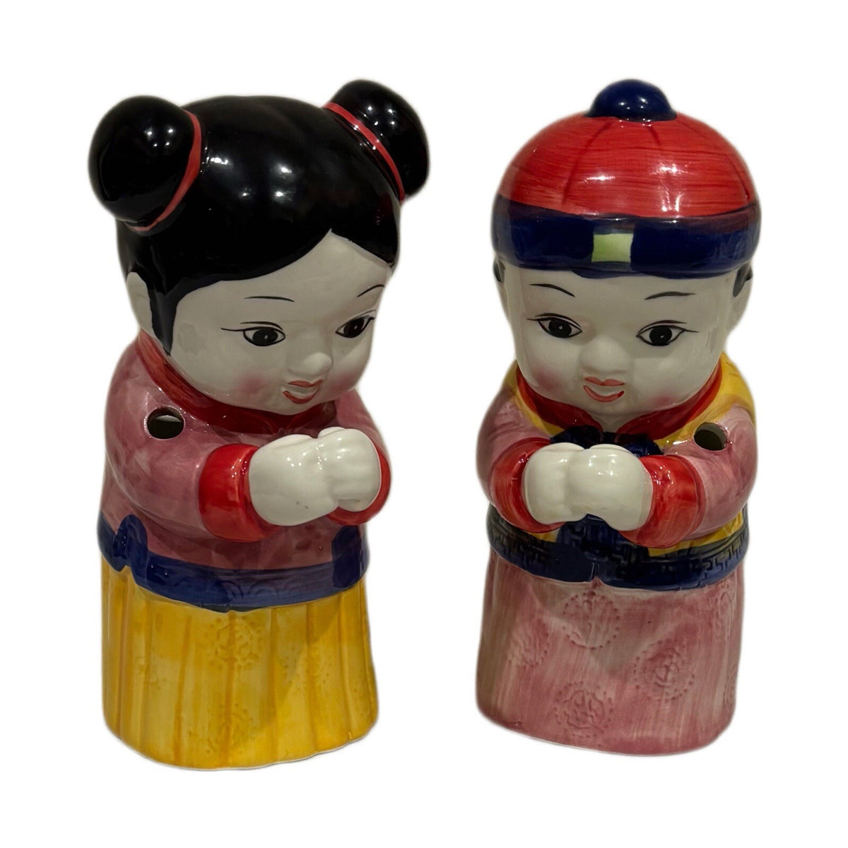 Vintage Tiki Mugs Set – Figural Chinese Boy & Girl – Ceramic Statue Cups