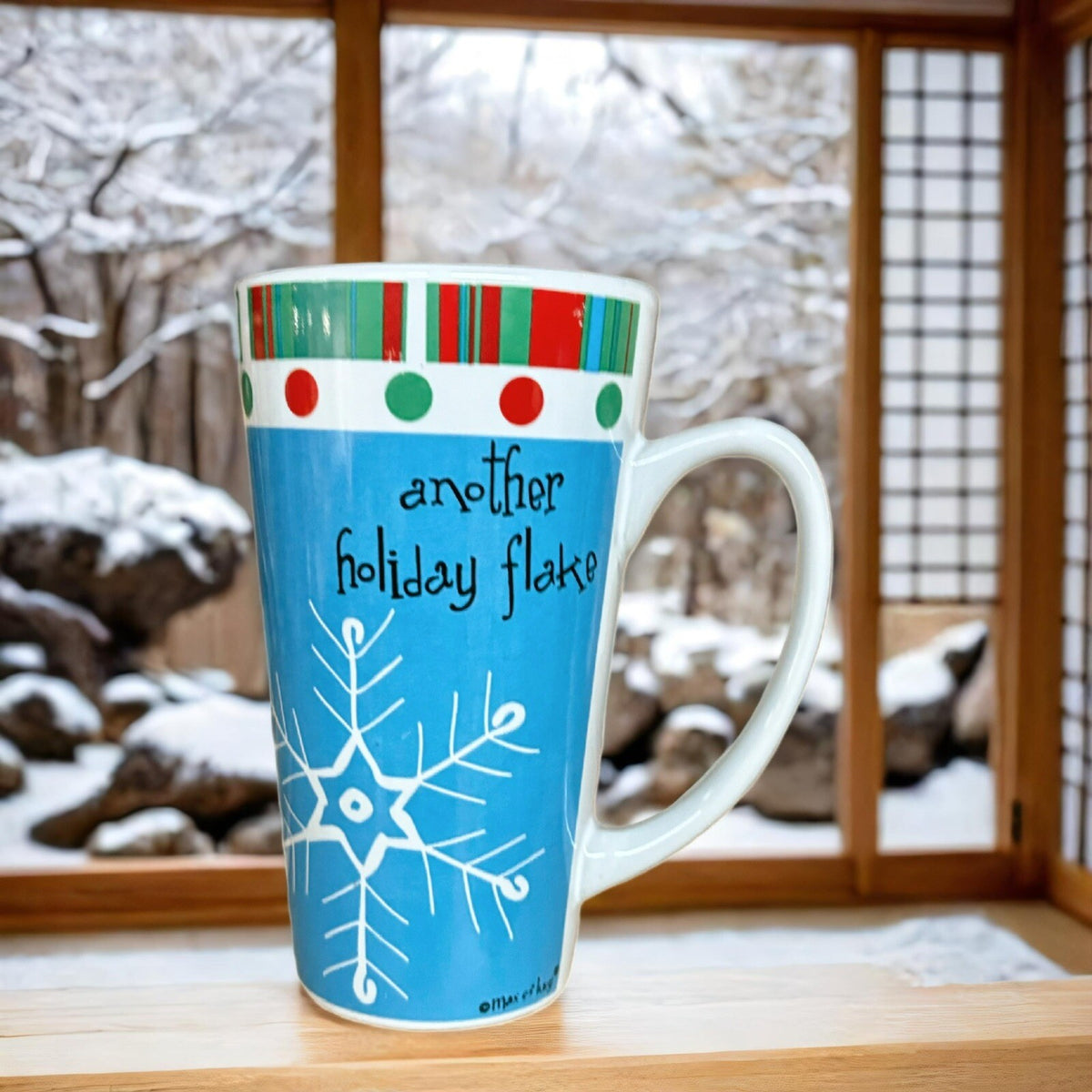 Max & Lucy Ceramic Tall Mug ANOTHER HOLIDAY FLAKE Christmas Winter Holiday Cup