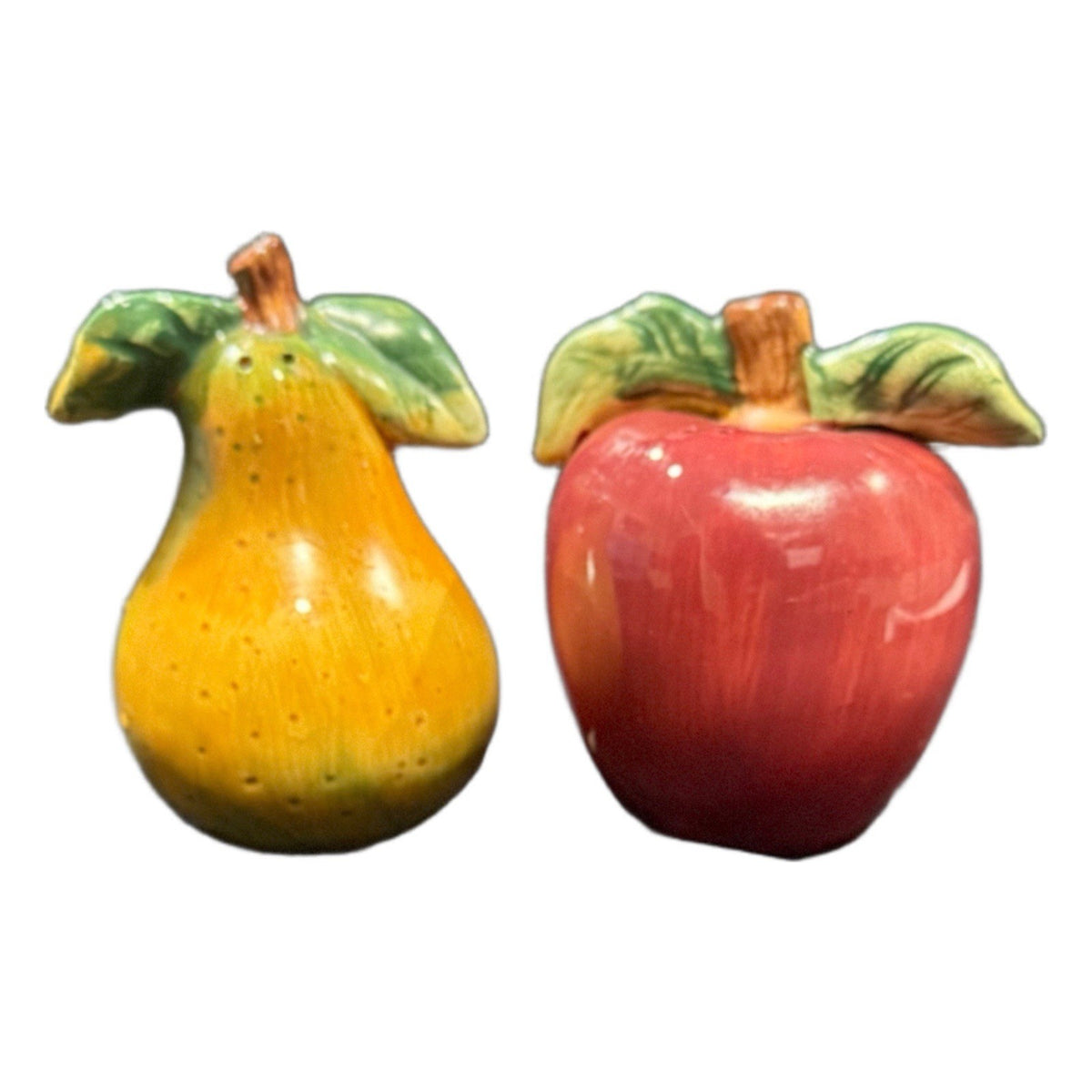 Sakura Apple Pear Salt & Pepper Shakers Set Hand Painted Ceramic Vintage
