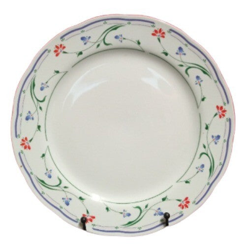 Gibson Designs GRACE 6-Dinner Plates 10 5/8"D Blue Red Flowers Green Blue Lines