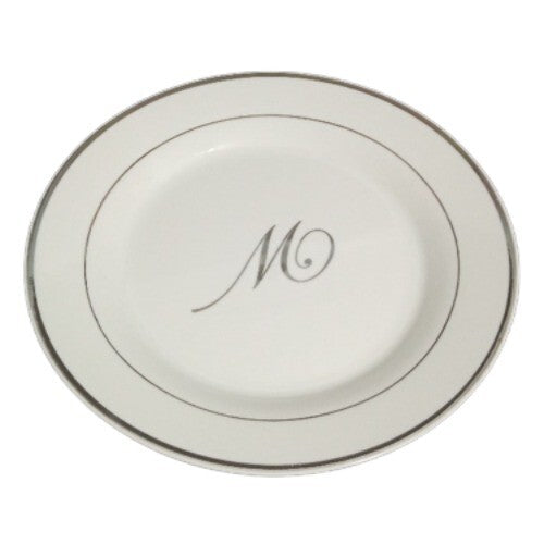Gibson HERITAGE Initial M 4-Dessert Plates White Gold Verge Line Monogram White