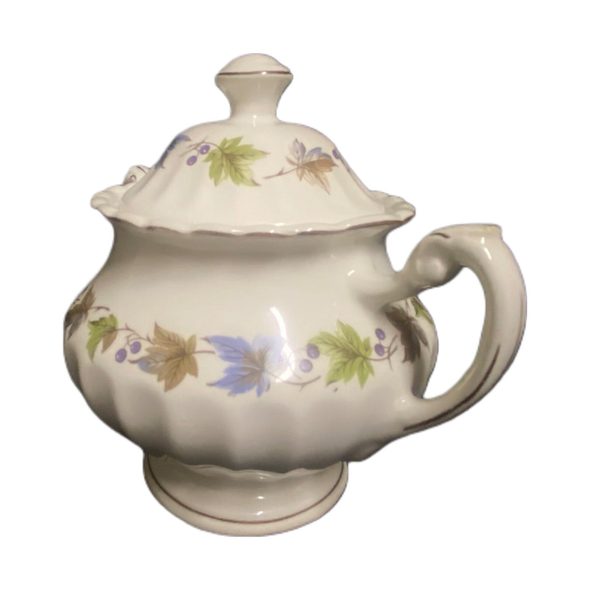 Vintage J & G Meakin Sugar Bowl & Lid England Classic White Leaves & Berries