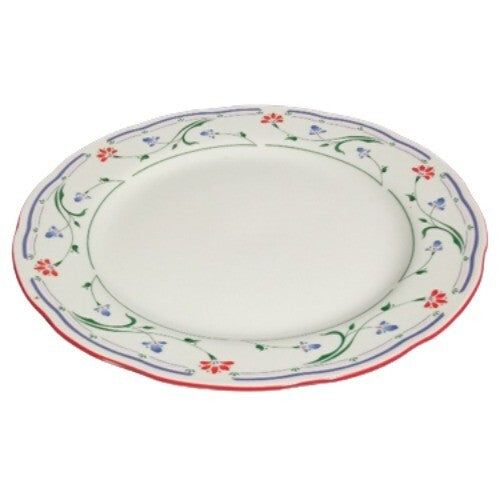 Gibson Designs GRACE 6-Dinner Plates 10 5/8"D Blue Red Flowers Green Blue Lines