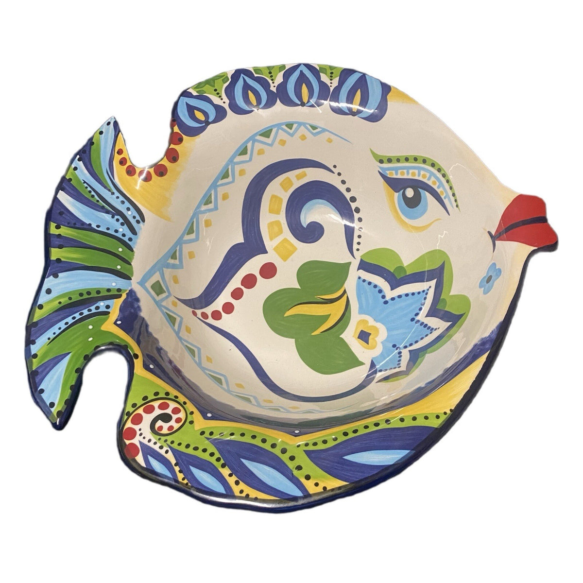 Espana Lifestyle Serving Bowl BOCCA Hand Painted Ceramic Fish Shaped Floral