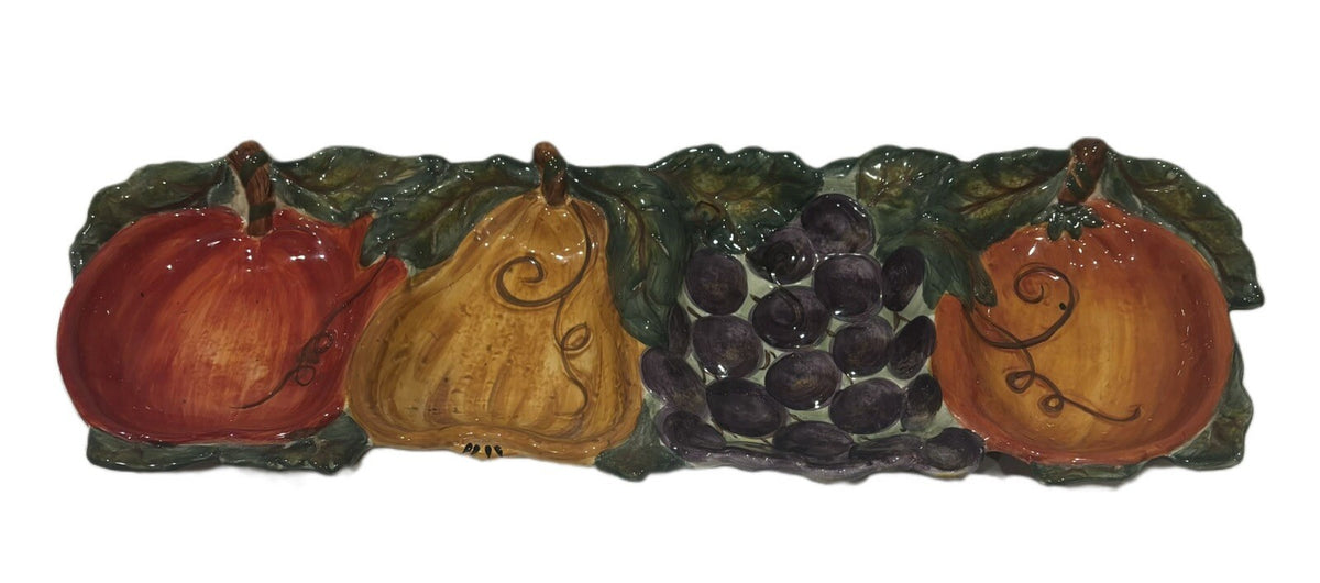 Tabletops Unlimited 4 Compartment Tray VENETIAN Ceramica Hand Painted 3D Fruit