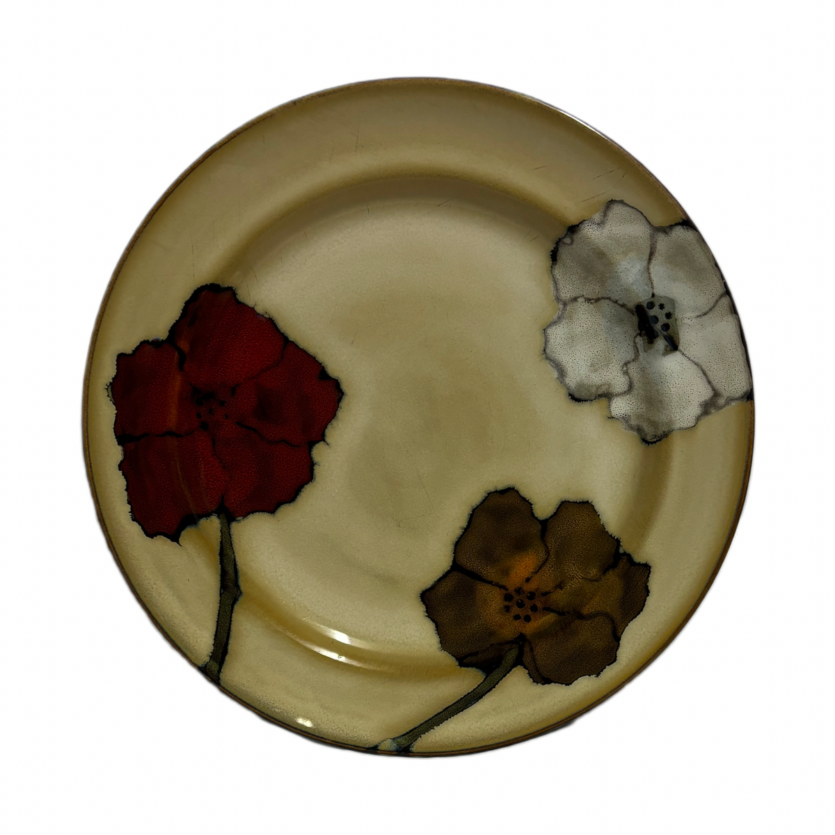 Pfaltzgraff Studio SARINA 3 Salad Plates Poppies Floral Stoneware Dessert Dish