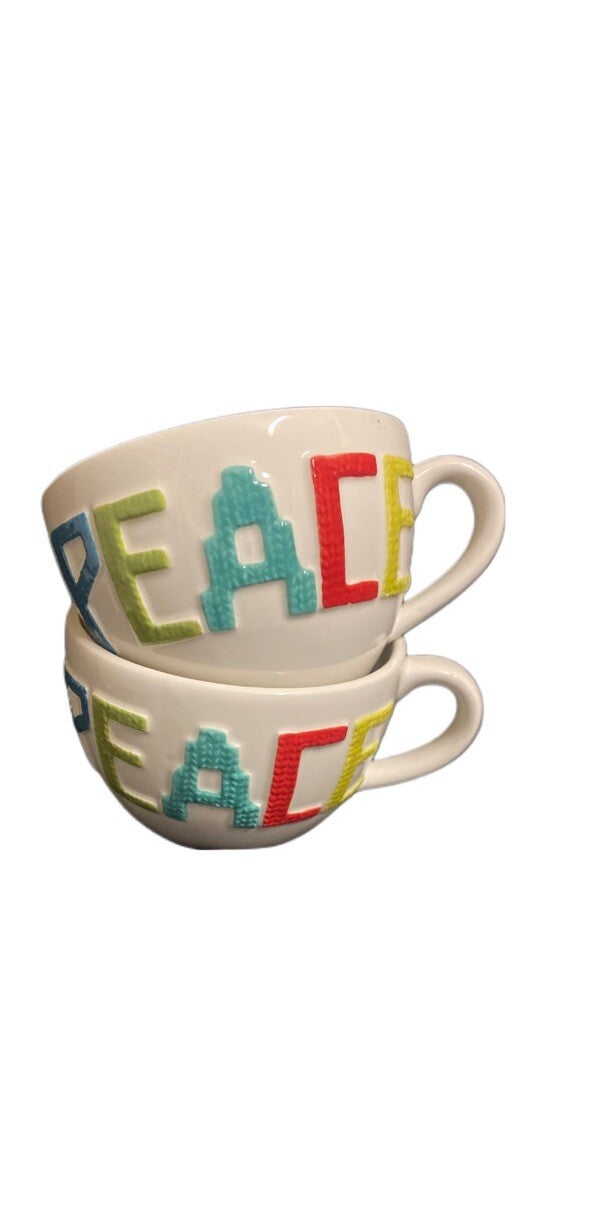 Threshold 2-Mugs PEACE Coffee Tea Stoneware Cream Café au lait Large Cup