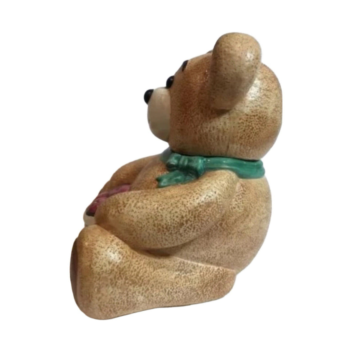 CKRO Teddy Bear Cookie Jar Holding Red Apples Green Scarf Ceramic Vintage 10” H