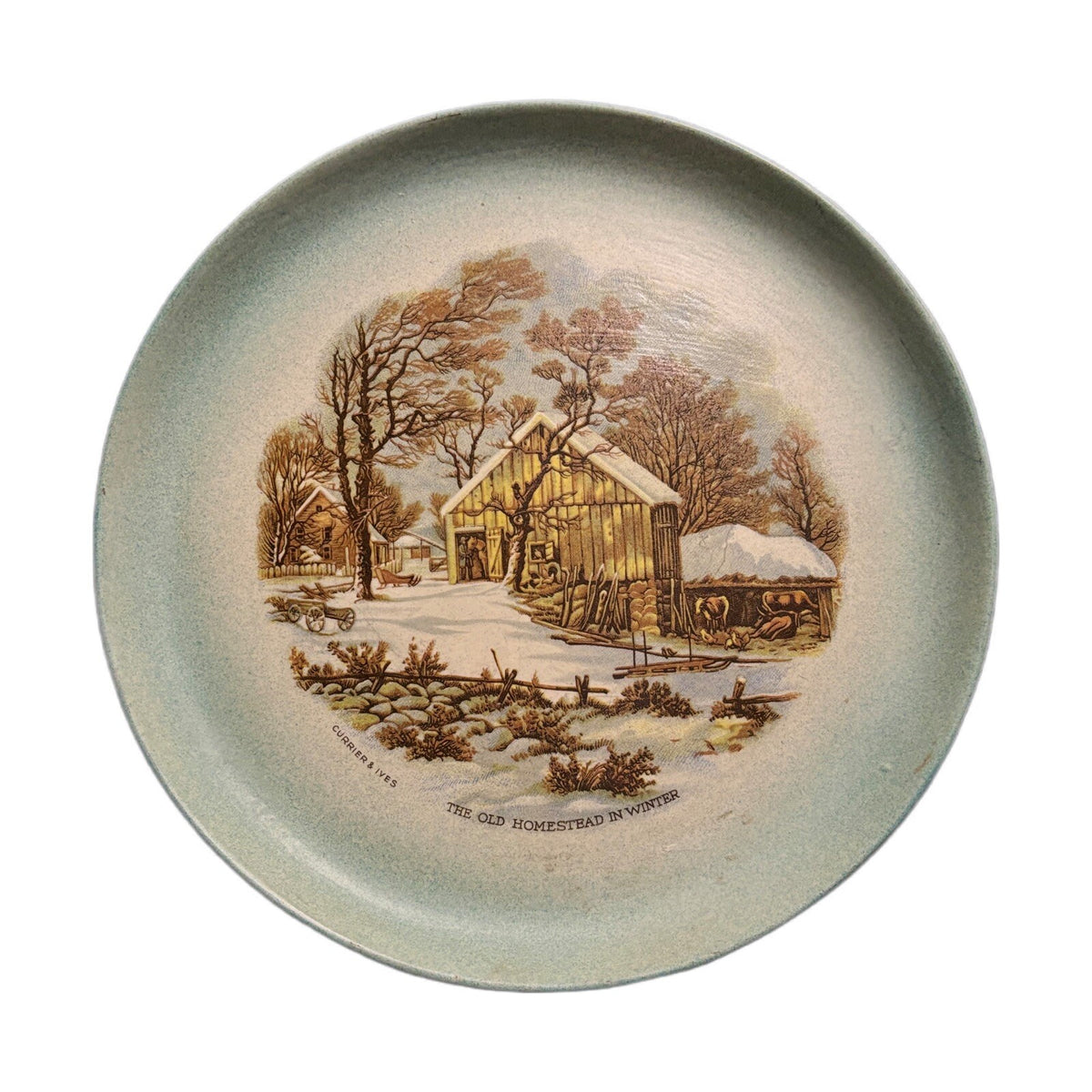 RARE Currier & Ives 4 Plates THE HOMESTEAD IN WINTER Collection BEAGLE APRIL1975