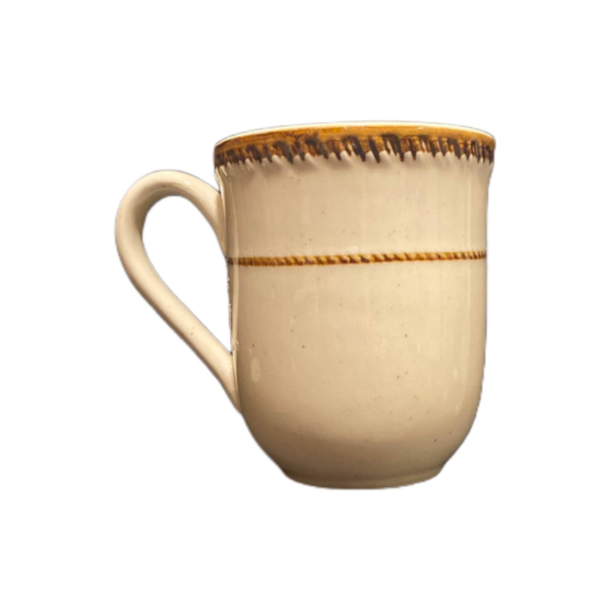 Rare Vintage TAHITI 4-Coffee Mugs Stoneware Tan Brown Speckled Embossed Border