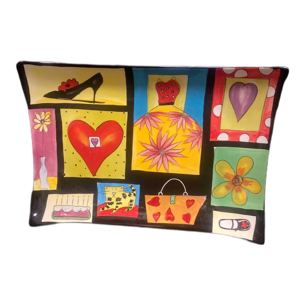 Naylor Designs Hand Painted Platter Wall Plate Hearts Shoe Bag Art Hanging 13”L
