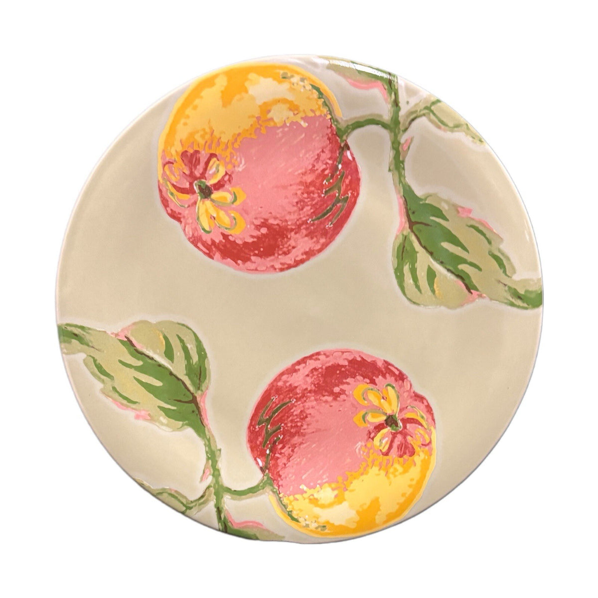 APRIL CORNELL 4 Salad Plates by Silvestri Peaches Ceramic Dessert Luncheon Dish
