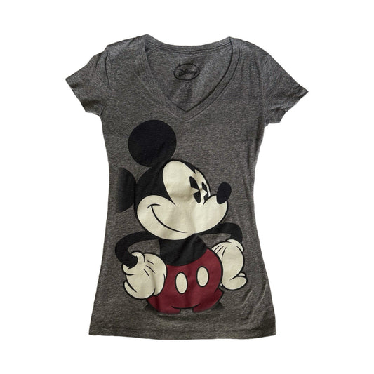 Disney Mickey Mouse Gray V-Neck T-Shirt Women’s Small Graphic Tee Classic S