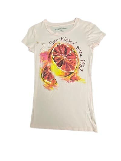 Aeropostale T-Shirt Sun kiss Since 1987 Women White Pink Black Yellow Cotton Tee